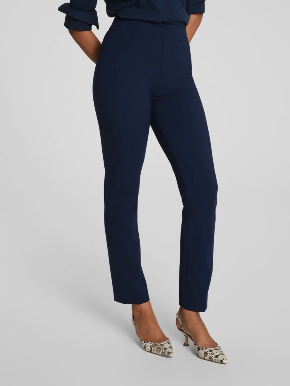 SPANX Perfect Slim Straight Fit Pants - Petite Navy Blue
